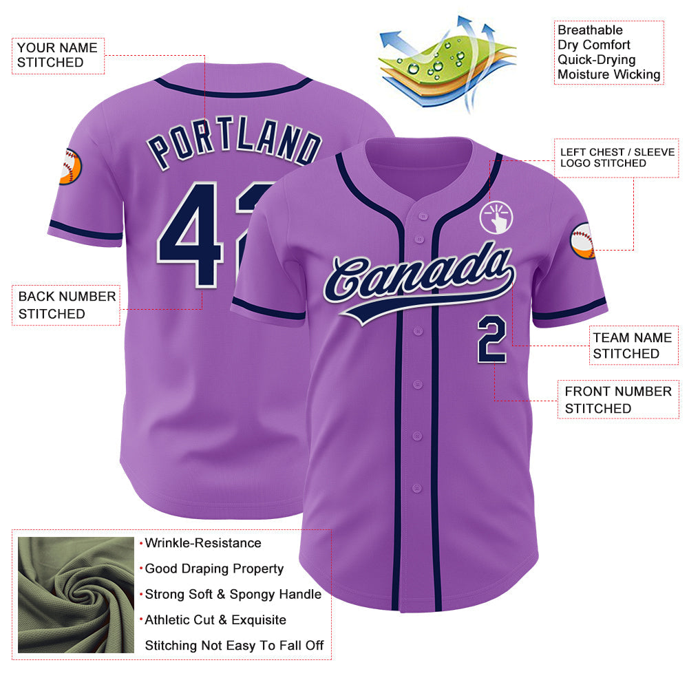 Custom Medium Purple Navy-White Authentic Baseball Jersey view 4