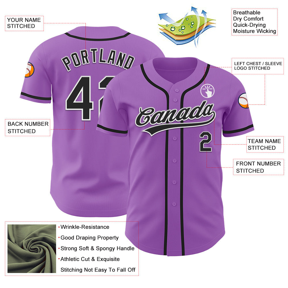 Custom Medium Purple Black-White Authentic Baseball Jersey view 3