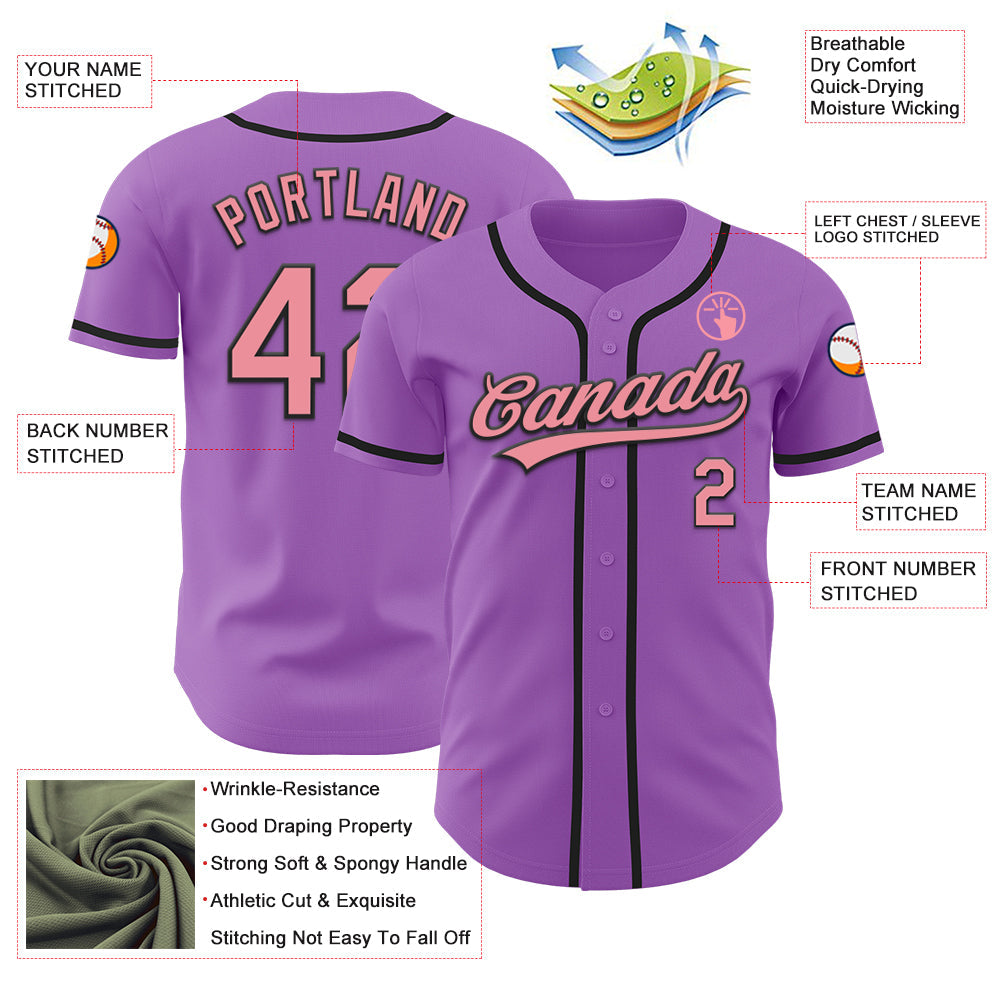 Custom Medium Purple Medium Pink-Black Authentic Baseball Jersey view 3
