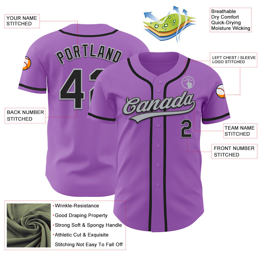 Custom Medium Purple Black-Gray Authentic Baseball Jersey view 3