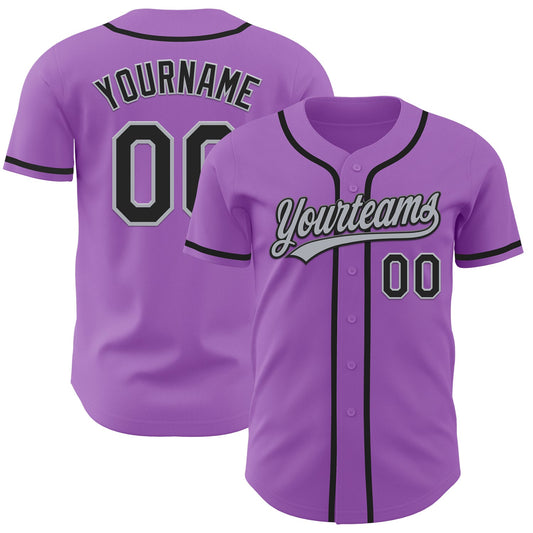 Custom Medium Purple Black-Gray Authentic Baseball Jersey - Main View