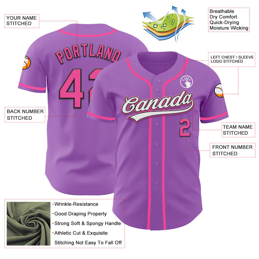 Custom Medium Purple Pink-Black Authentic Baseball Jersey view 3