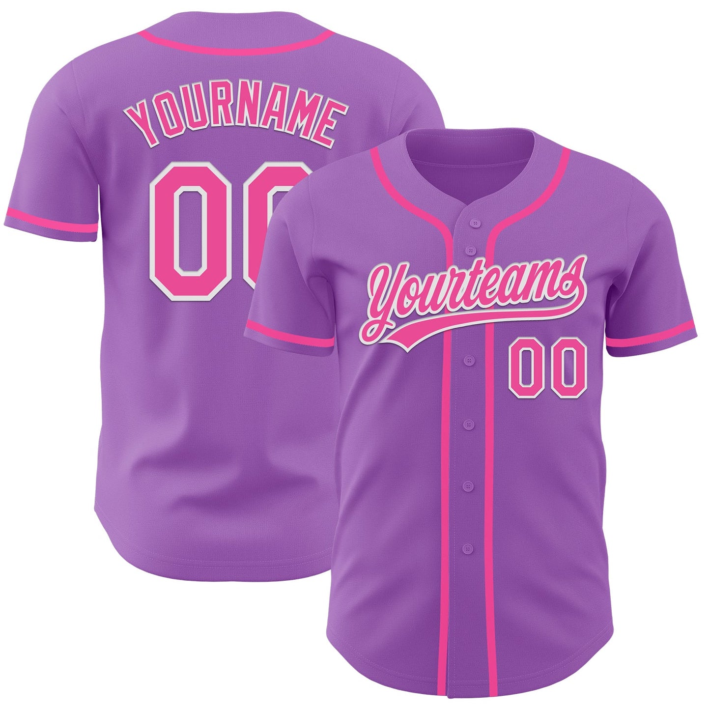 Custom Medium Purple Pink-White Authentic Baseball Jersey - Main View