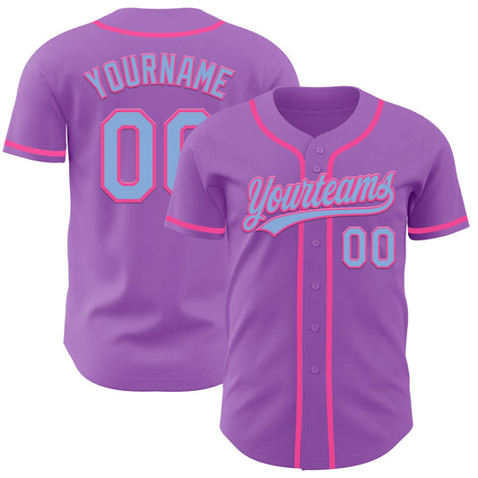 Custom Medium Purple Light Blue-Pink Authentic Baseball Jersey - Main View