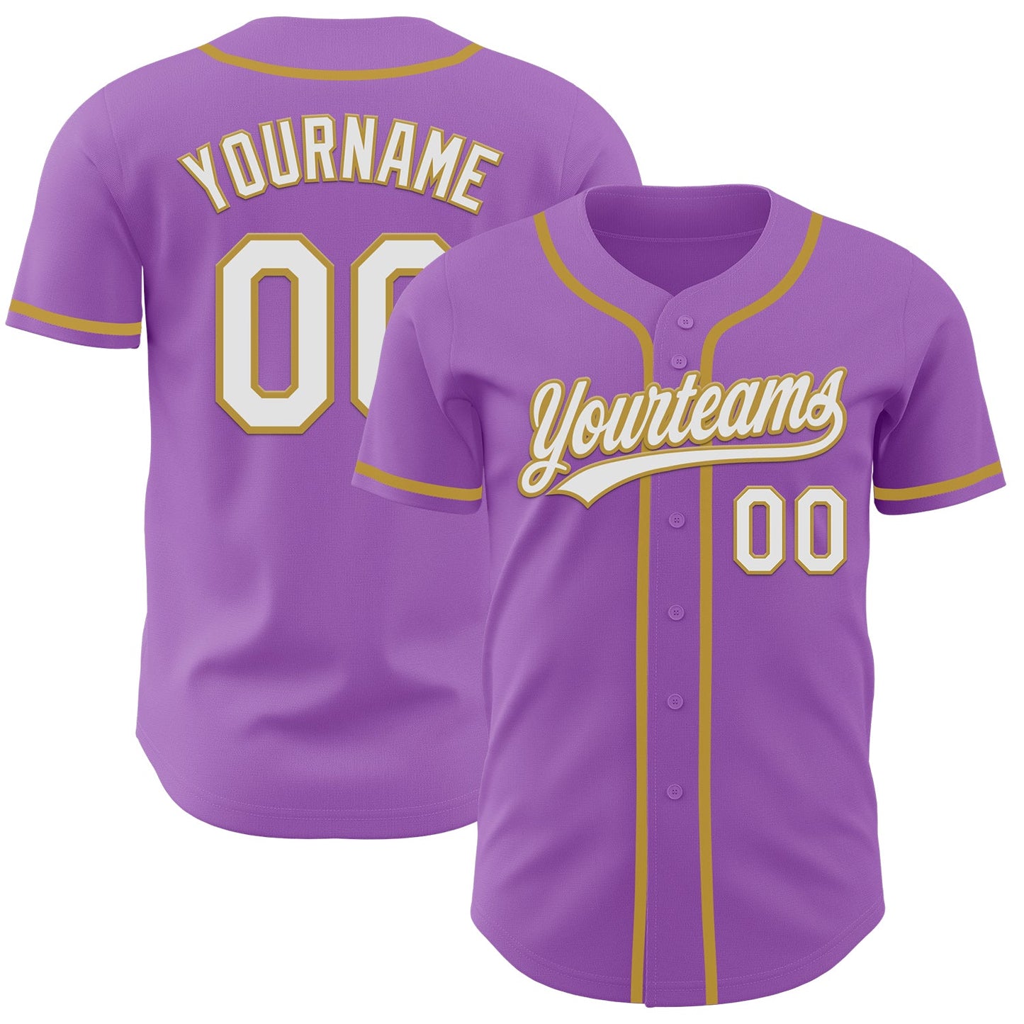 Custom Medium Purple White-Old Gold Authentic Baseball Jersey - Main View