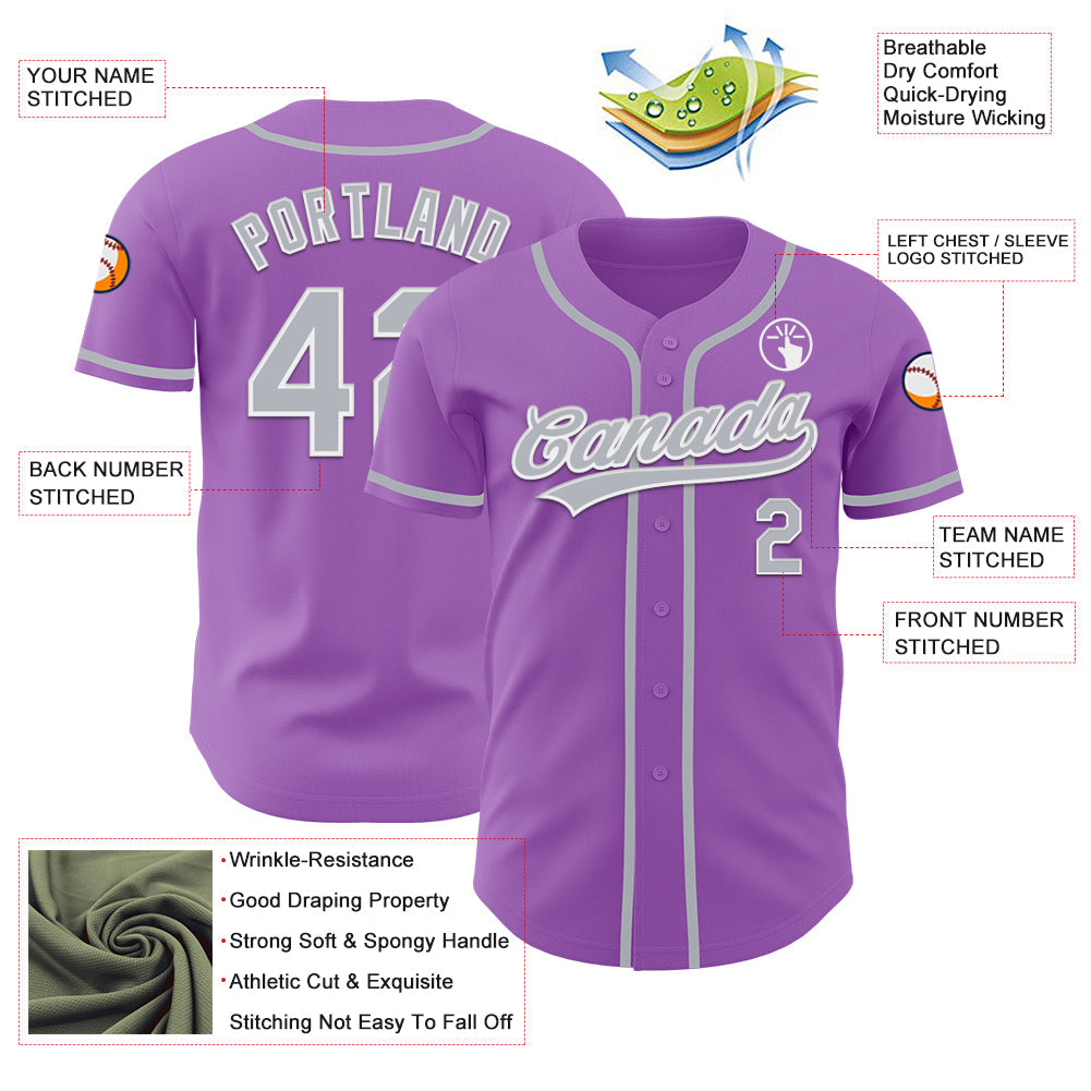 Custom Medium Purple Gray-White Authentic Baseball Jersey view 3