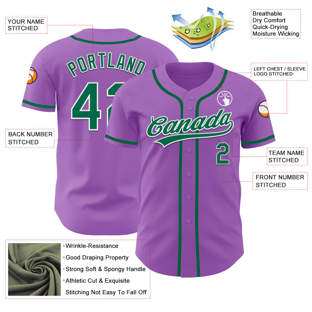 Custom Medium Purple Kelly Green-White Authentic Baseball Jersey view 3