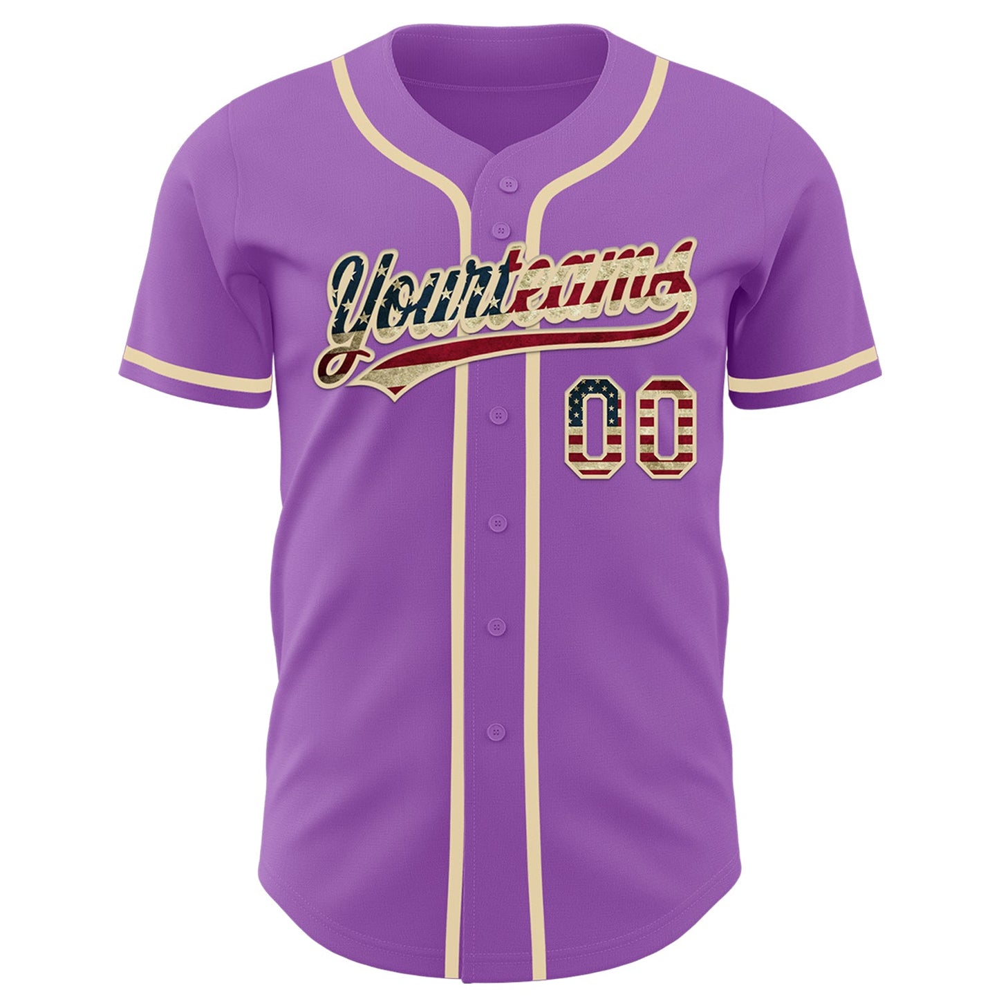 Custom Medium Purple Vintage USA Flag-Cream Authentic Baseball Jersey view 2