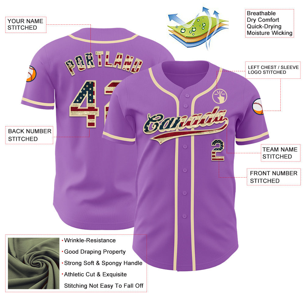 Custom Medium Purple Vintage USA Flag-Cream Authentic Baseball Jersey view 3