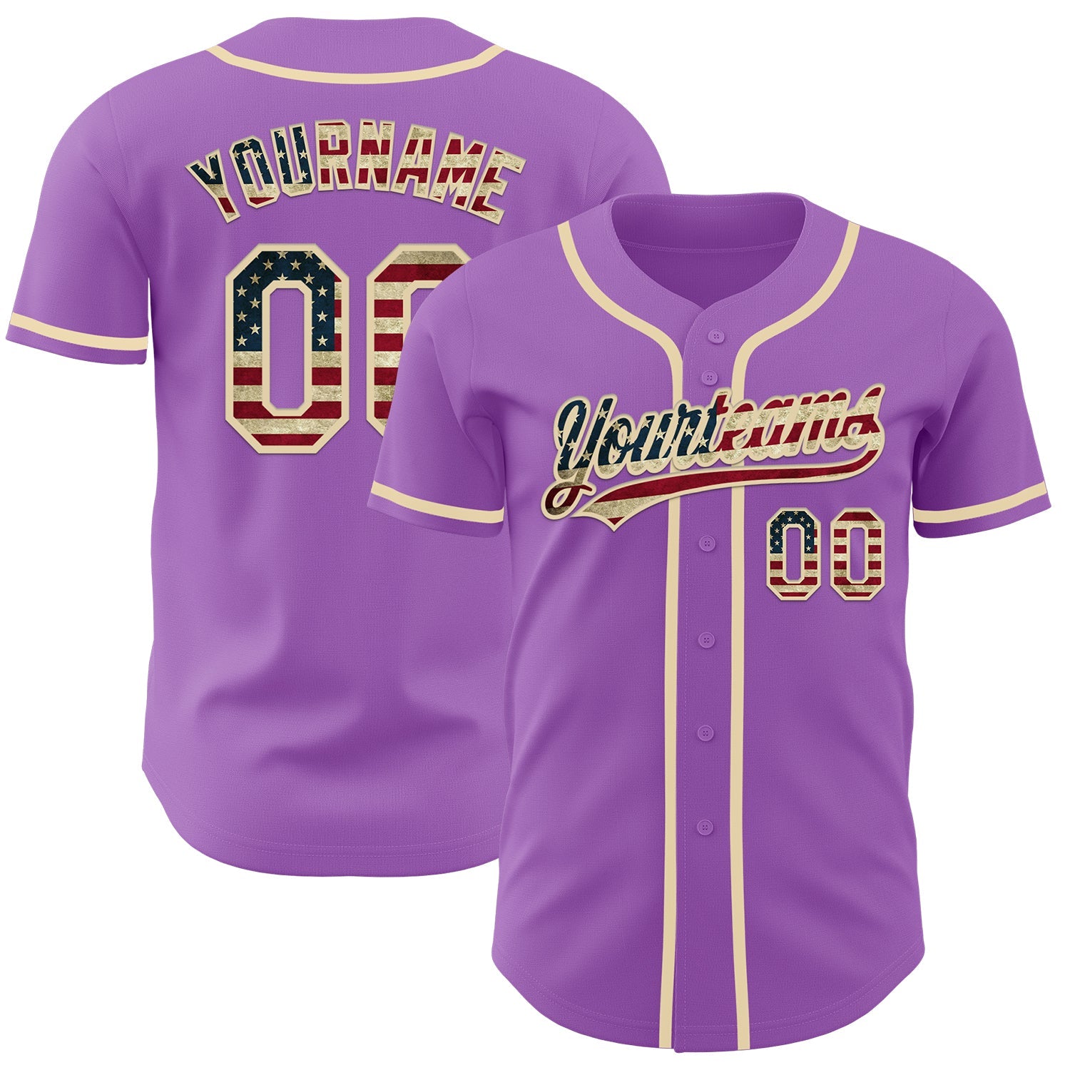 Custom Medium Purple Vintage USA Flag-Cream Authentic Baseball Jersey - Main View