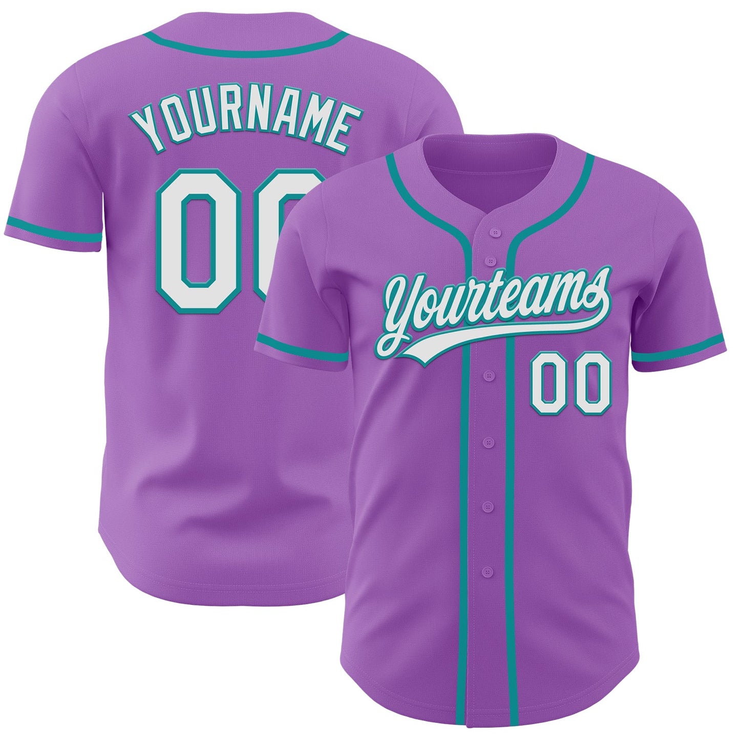 Custom Medium Purple White-Teal Authentic Baseball Jersey - Main View