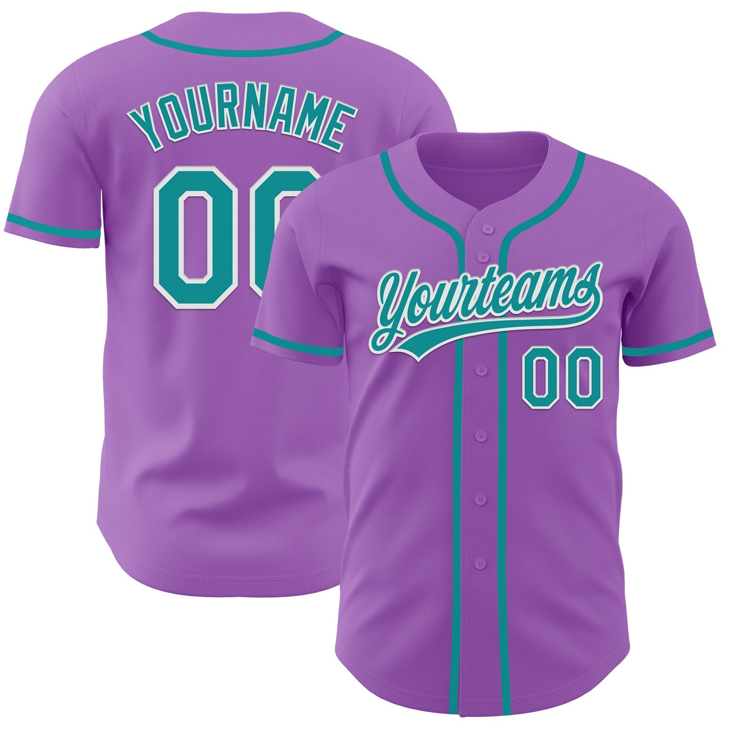 Custom Medium Purple Teal-White Authentic Baseball Jersey - Main View
