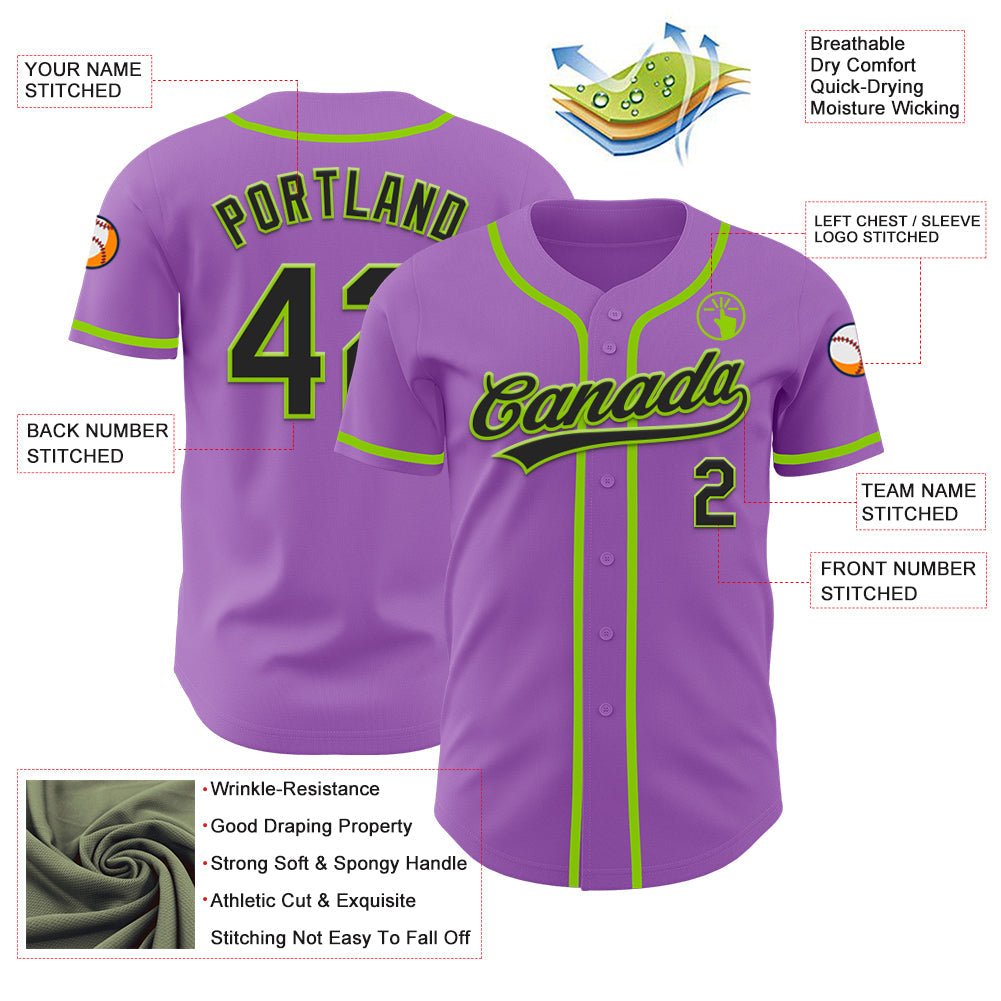 Custom Medium Purple Black-Neon Green Authentic Baseball Jersey view 3