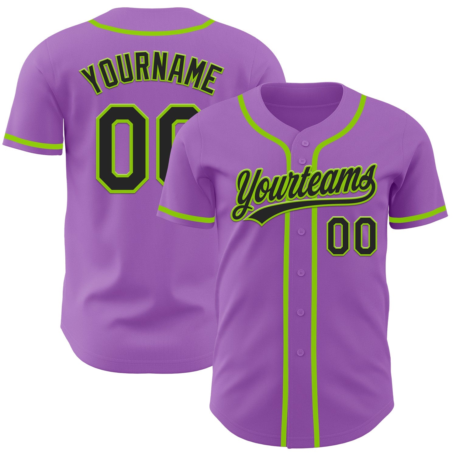 Custom Medium Purple Black-Neon Green Authentic Baseball Jersey - Main View