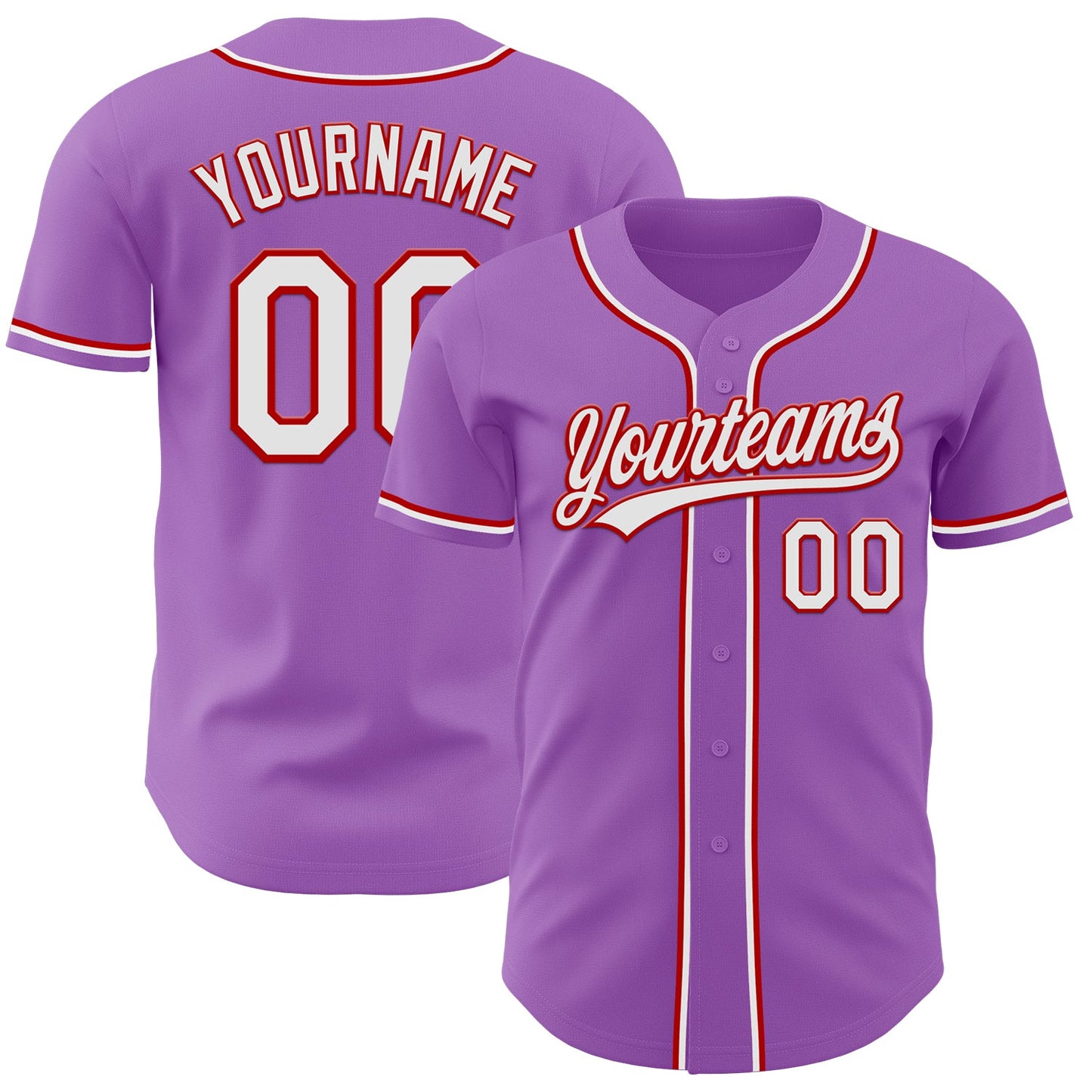 Custom Medium Purple White-Red Authentic Baseball Jersey - Main View