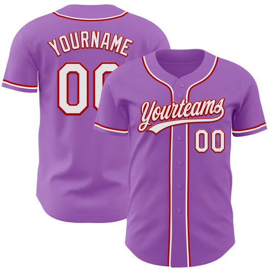 Custom Medium Purple White-Red Authentic Baseball Jersey - Main View
