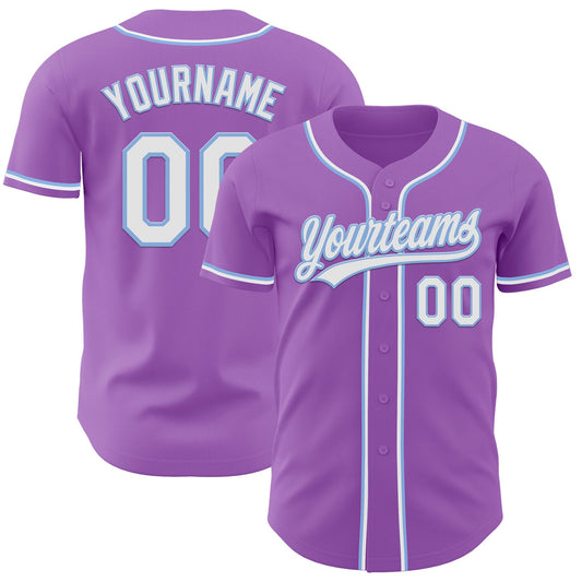 Custom Medium Purple White-Light Blue Authentic Baseball Jersey - Main View