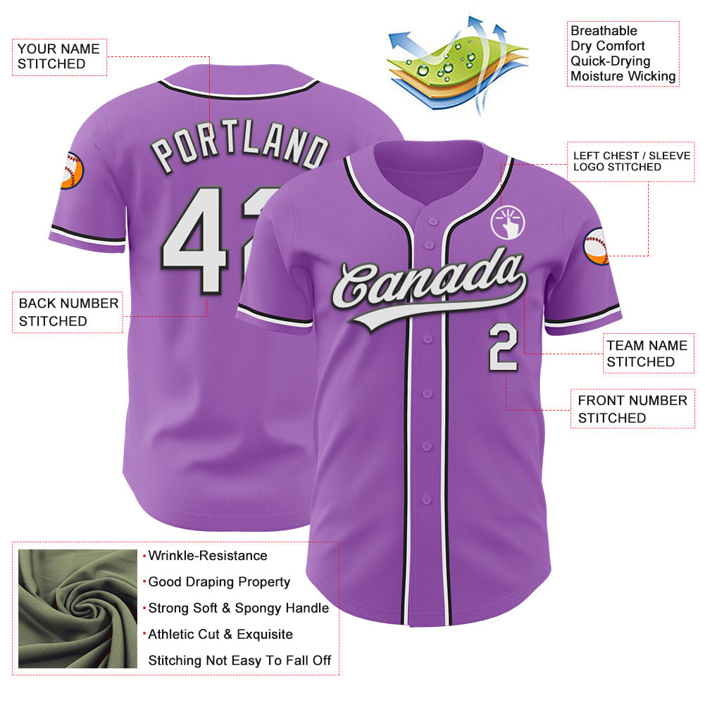 Custom Medium Purple White-Black Authentic Baseball Jersey view 3