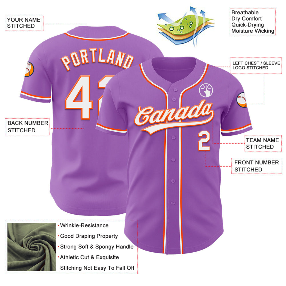 Custom Medium Purple White-Orange Authentic Baseball Jersey view 3