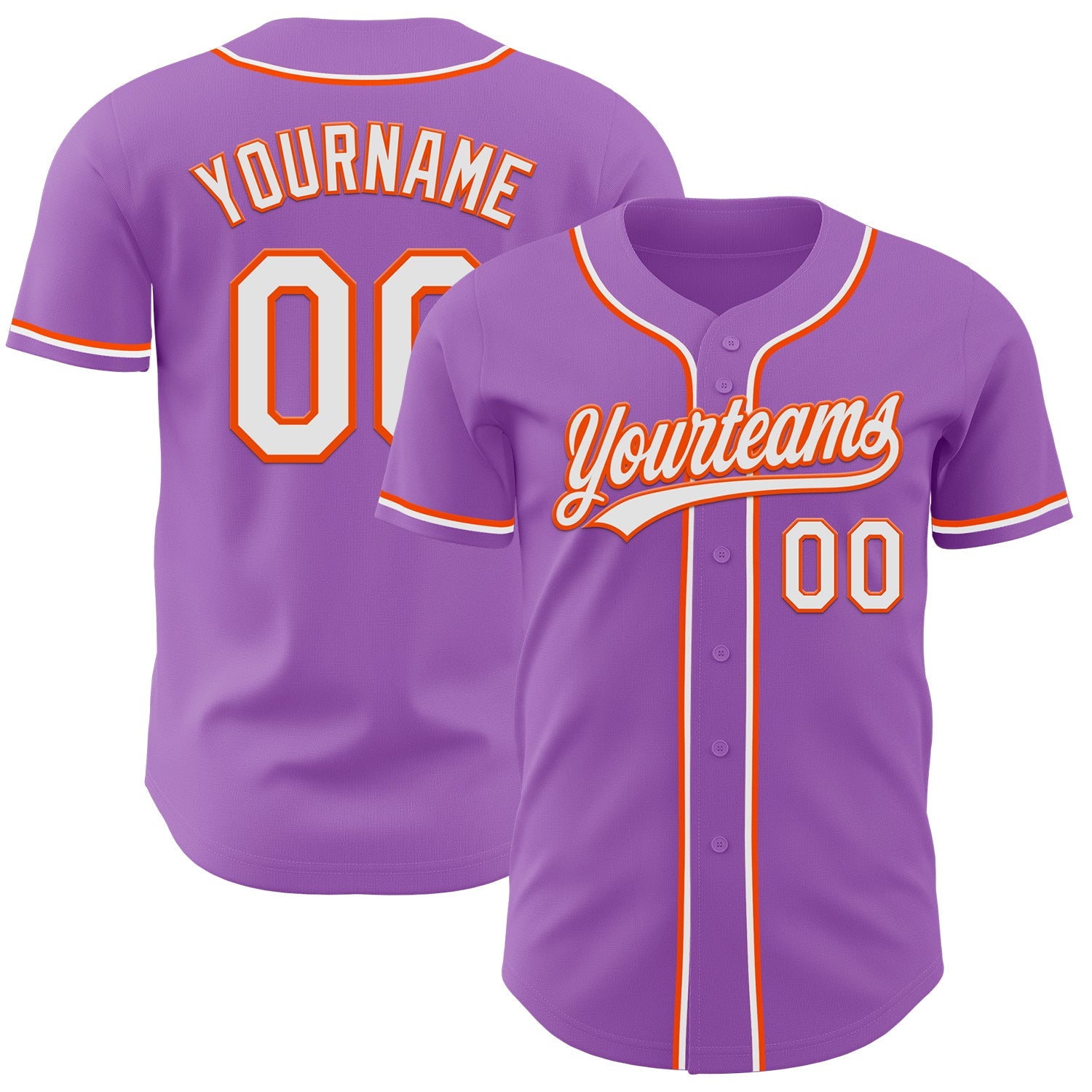 Custom Medium Purple White-Orange Authentic Baseball Jersey - Main View