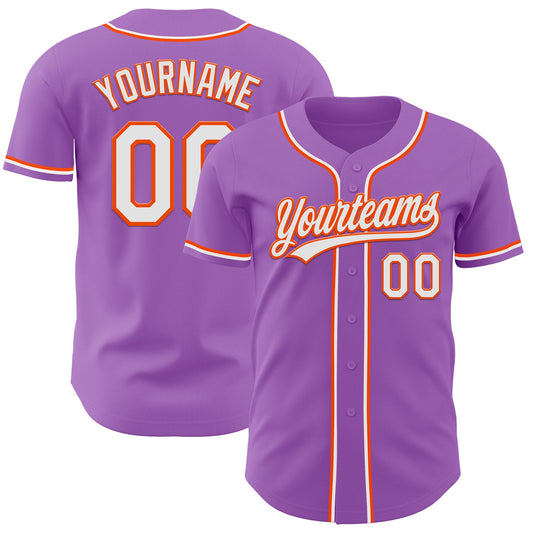 Custom Medium Purple White-Orange Authentic Baseball Jersey - Main View