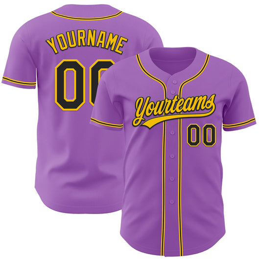 Custom Medium Purple Black-Yellow Authentic Baseball Jersey - Main View