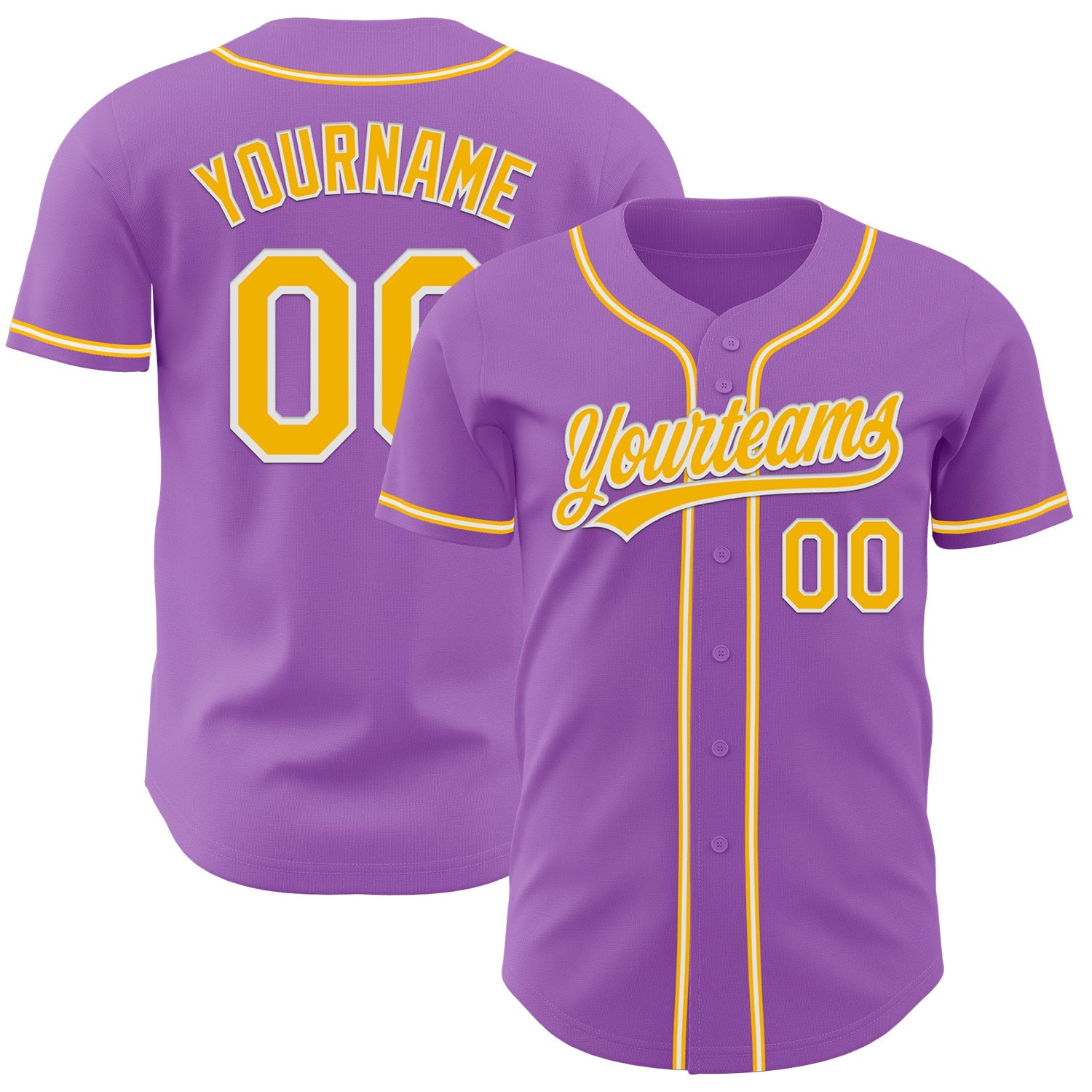 Custom Medium Purple Gold-White Authentic Baseball Jersey - Main View