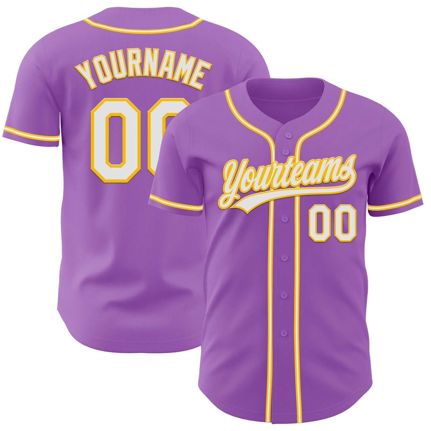 Custom Medium Purple White-Yellow Authentic Baseball Jersey - Main View