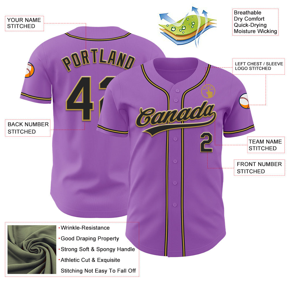 Custom Medium Purple Black-Old Gold Authentic Baseball Jersey view 3