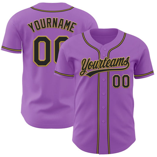 Custom Medium Purple Black-Old Gold Authentic Baseball Jersey - Main View