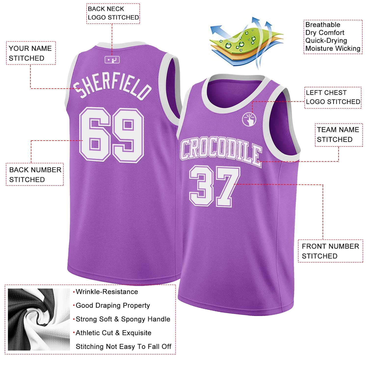 Custom Medium Purple White Authentic Basketball Jersey view 2