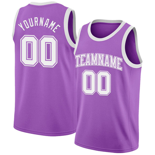 Custom Medium Purple White Authentic Basketball Jersey - Main View