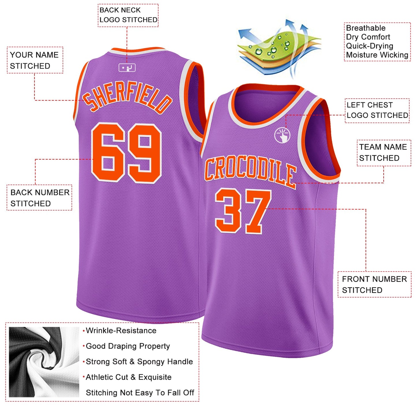 Custom Medium Purple Orange-White Authentic Basketball Jersey view 2