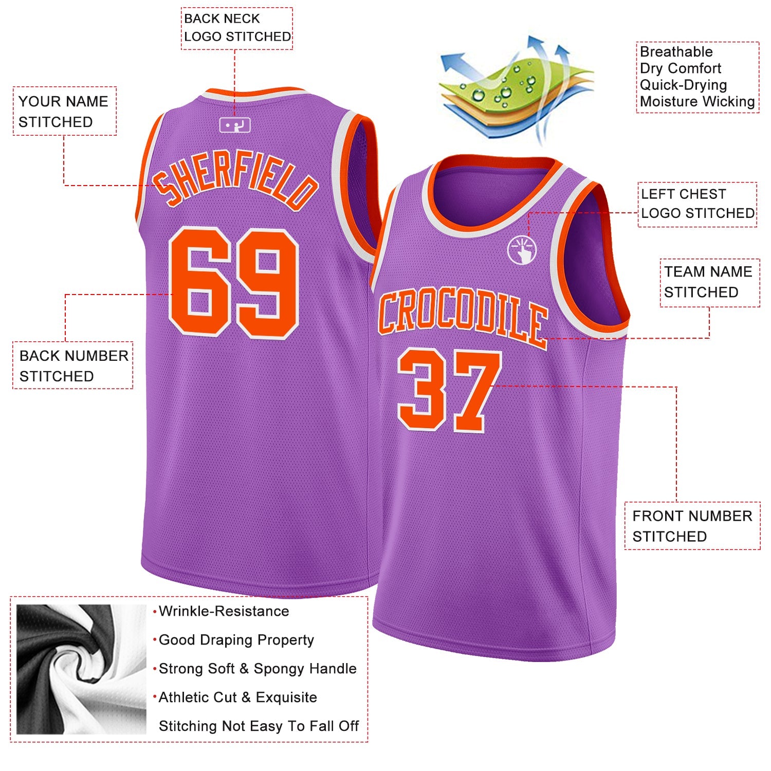 Custom Medium Purple Orange-White Authentic Basketball Jersey view 2