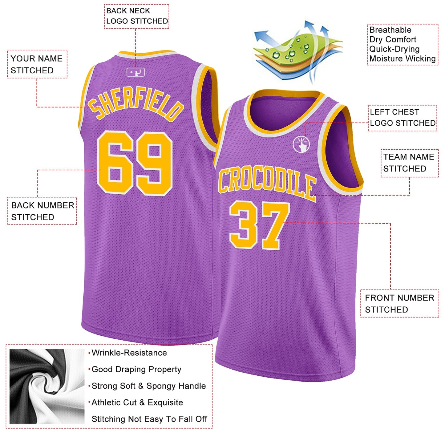 Custom Medium Purple Gold-White Authentic Basketball Jersey view 2