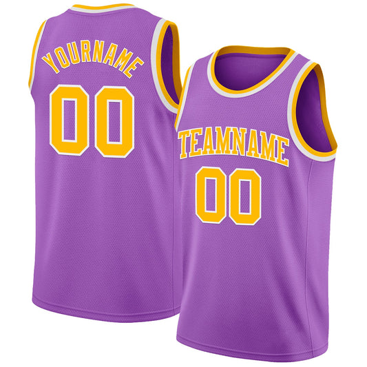 Custom Medium Purple Gold-White Authentic Basketball Jersey - Main View