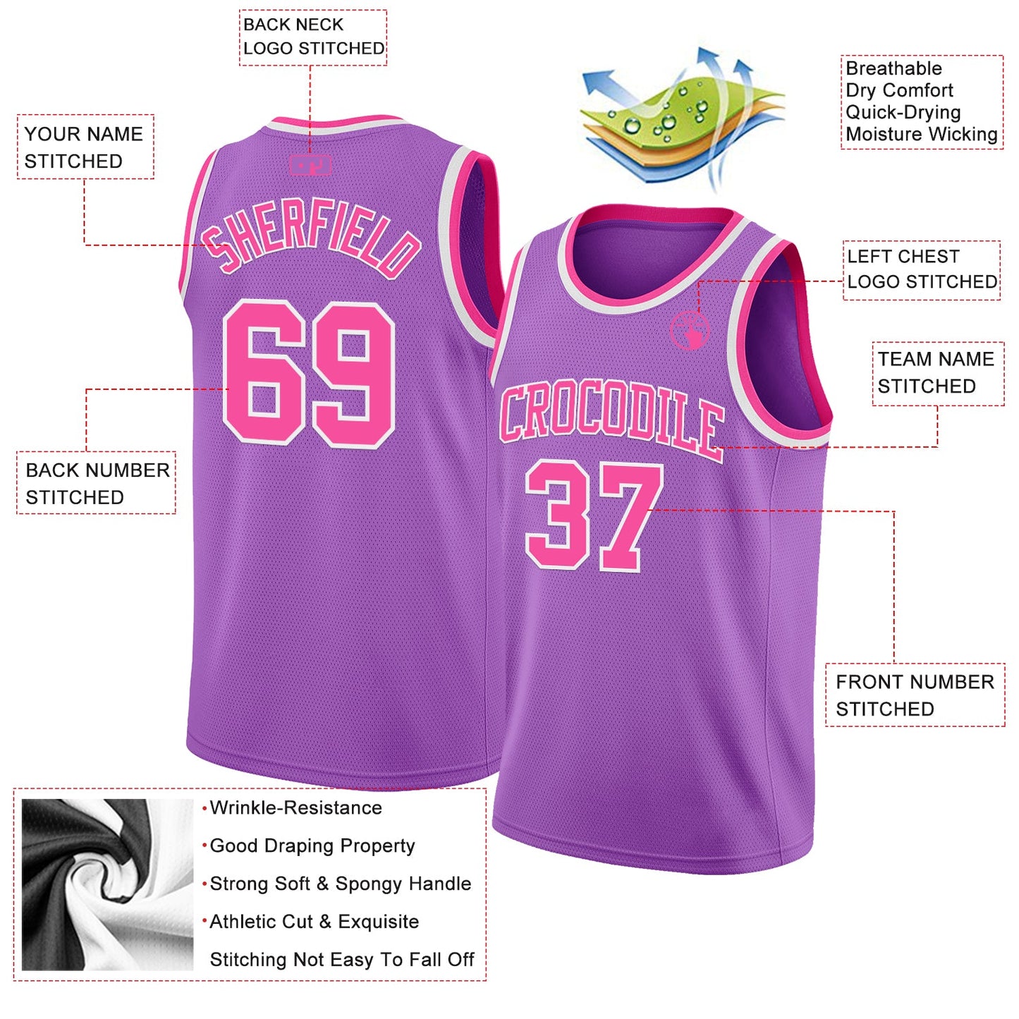 Custom Medium Purple Pink-White Authentic Basketball Jersey view 2