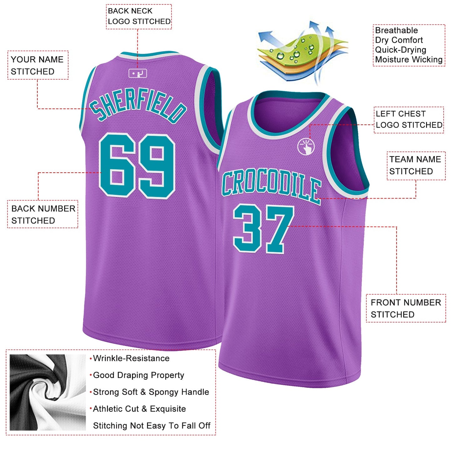 Custom Medium Purple Teal-White Authentic Basketball Jersey view 2