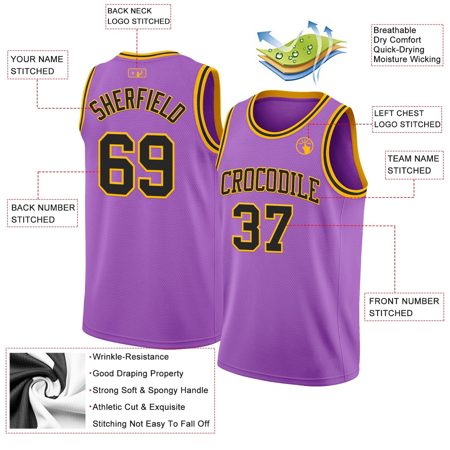 Custom Medium Purple Black-Gold Authentic Basketball Jersey view 2
