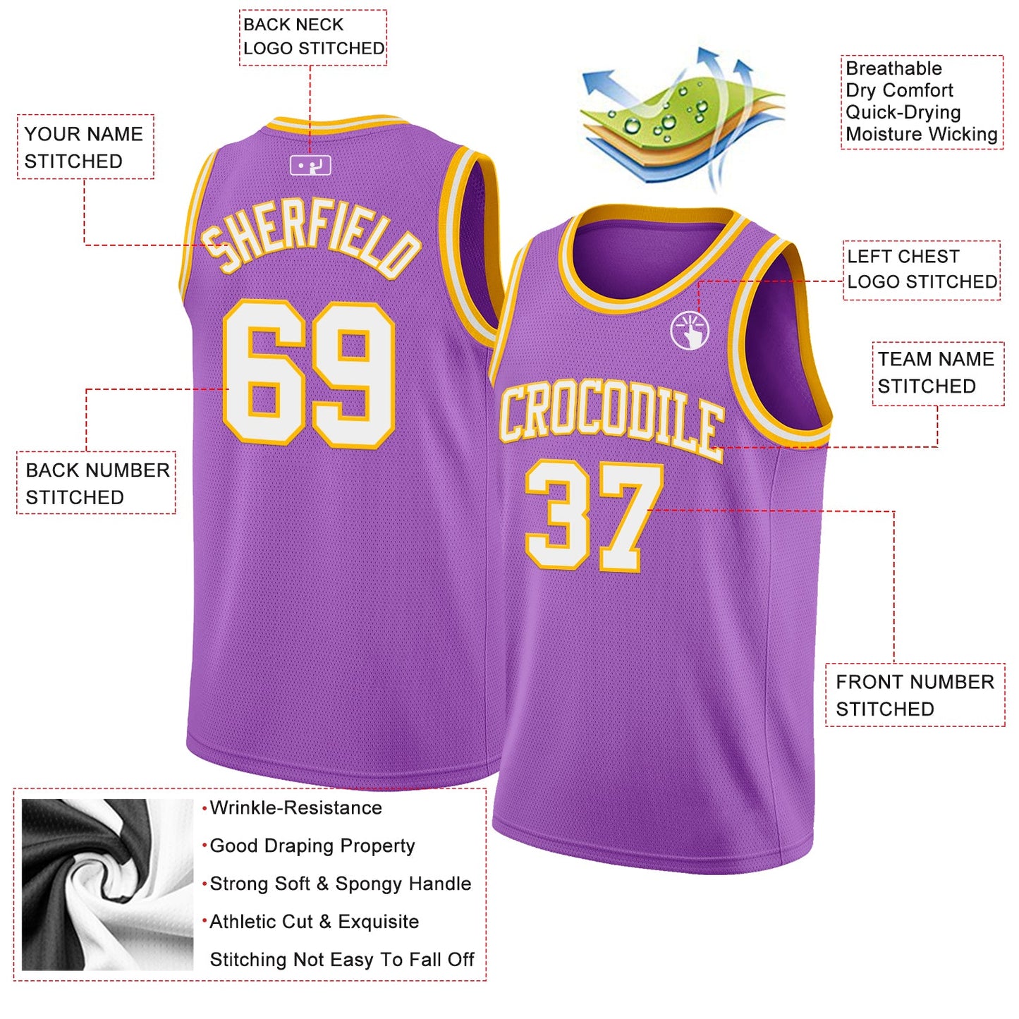 Custom Medium Purple White-Gold Authentic Basketball Jersey view 2