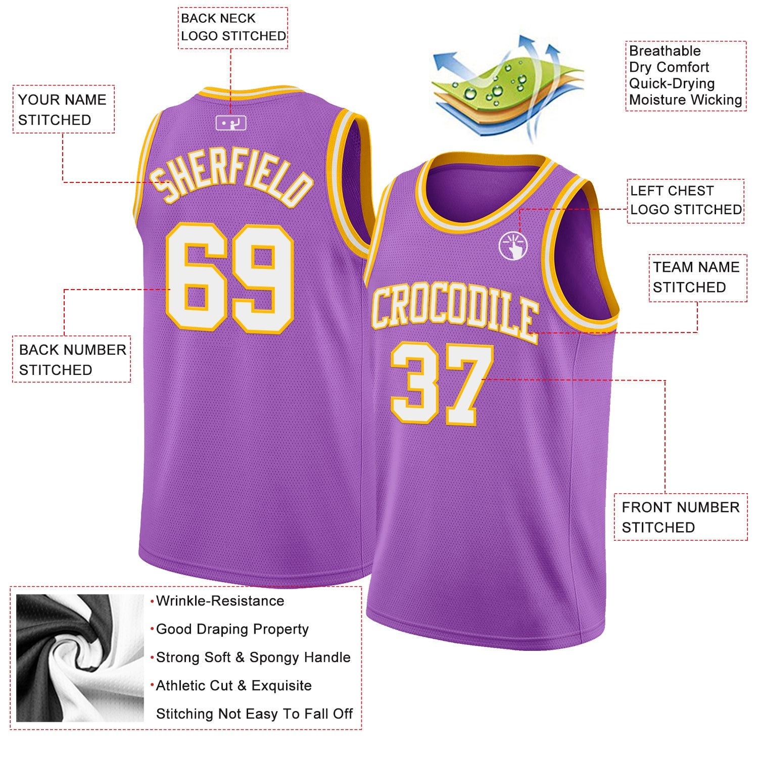 Custom Medium Purple White-Gold Authentic Basketball Jersey view 2
