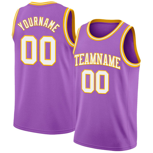 Custom Medium Purple White-Gold Authentic Basketball Jersey - Main View
