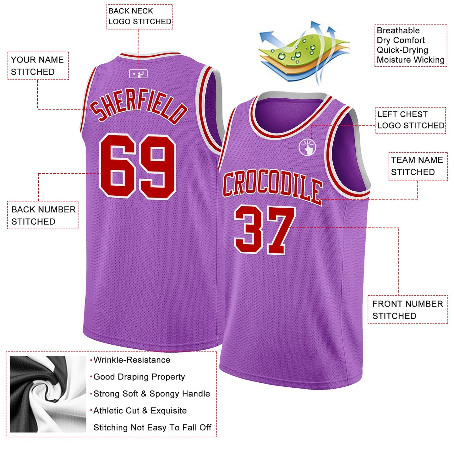 Custom Medium Purple Red-White Authentic Basketball Jersey view 2