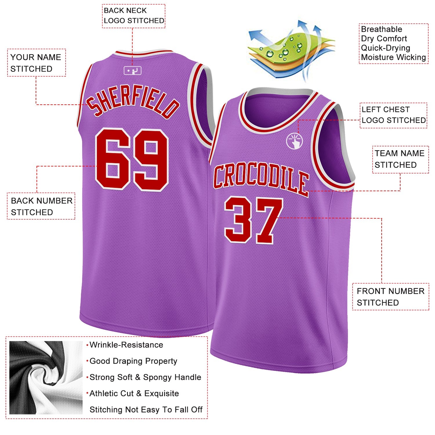 Custom Medium Purple Red-White Authentic Basketball Jersey view 2