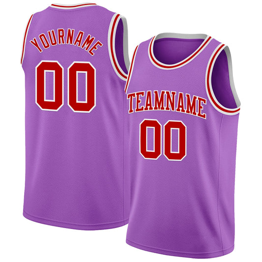 Custom Medium Purple Red-White Authentic Basketball Jersey - Main View