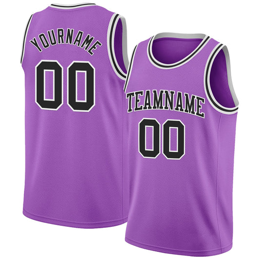 Custom Medium Purple Black-White Authentic Basketball Jersey - Main View