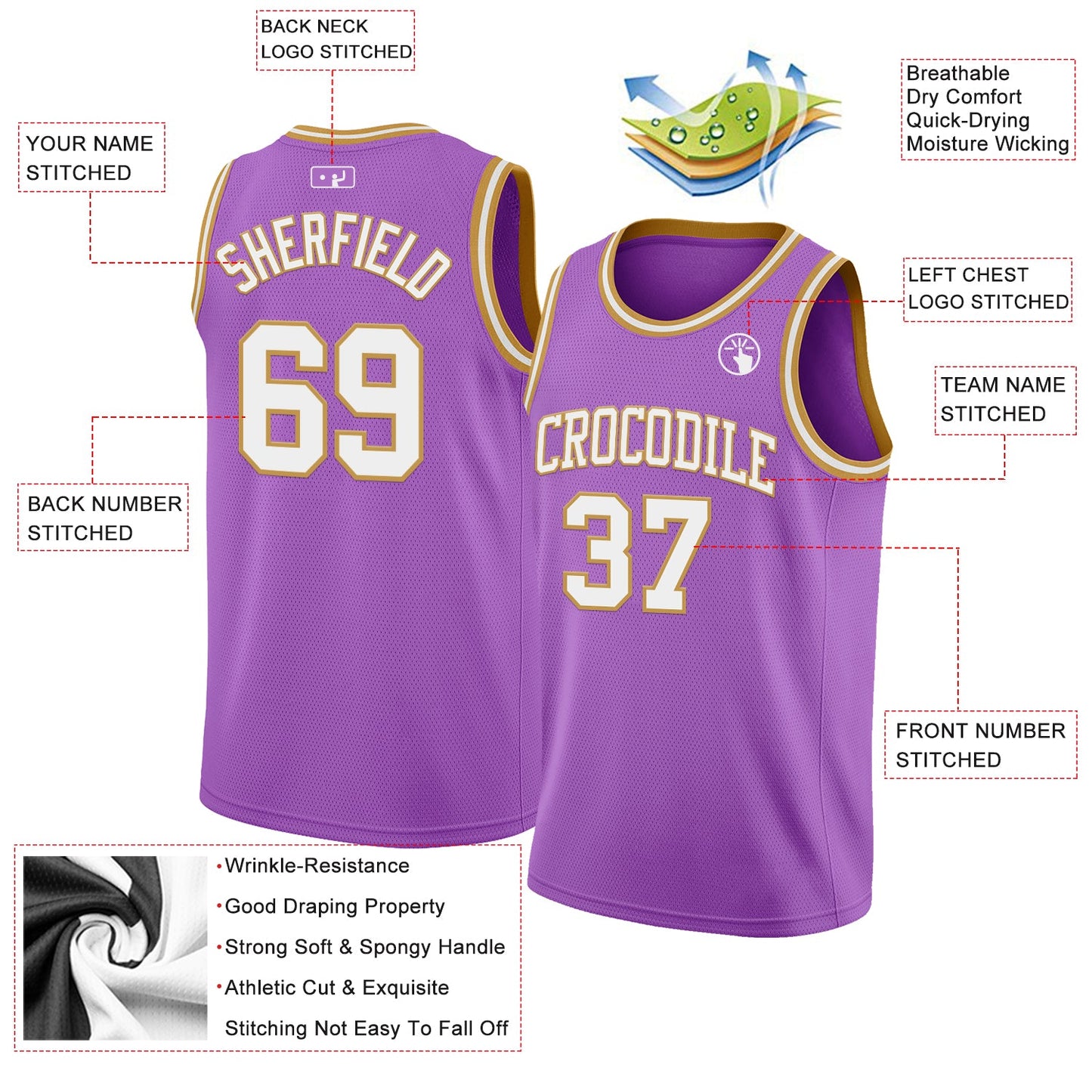 Custom Medium Purple White-Old Gold Authentic Basketball Jersey view 2