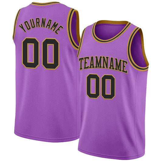 Custom Medium Purple Black-Old Gold Authentic Basketball Jersey - Main View