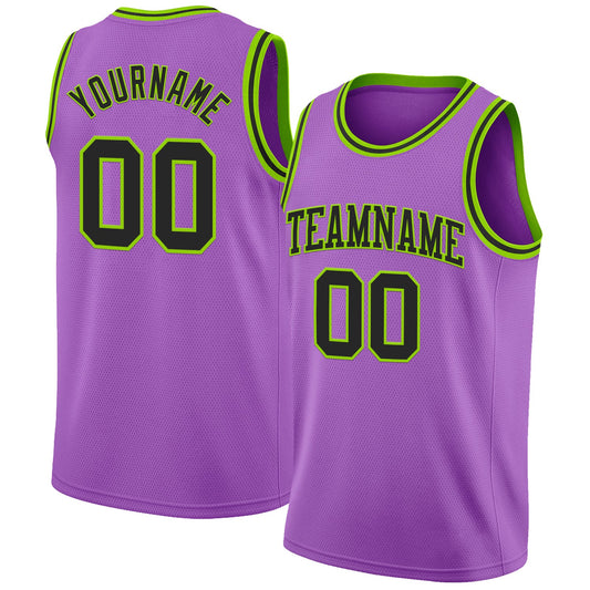 Custom Medium Purple Black-Neon Green Authentic Basketball Jersey - Main View