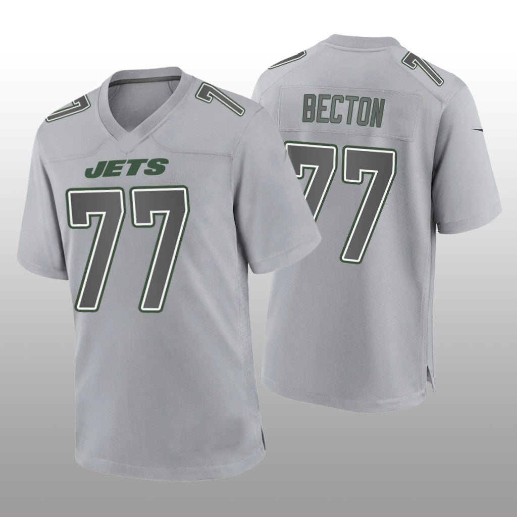 NY.Jets #77 Mekhi Becton Gray Game Atmosphere Jersey Stitched American Football Jerseys - Main View